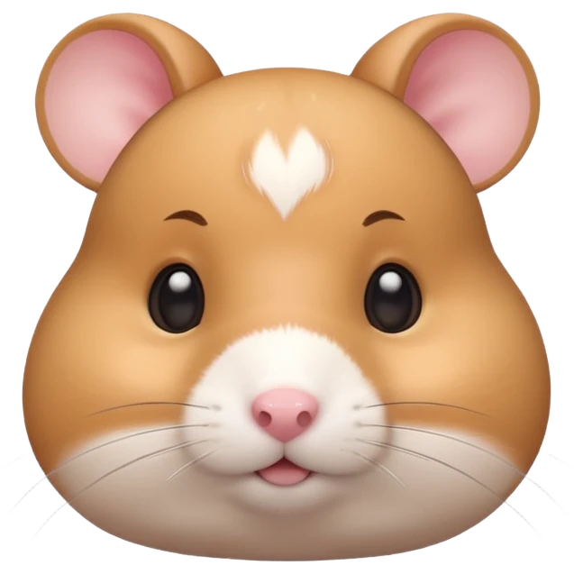 A 3D cartoon hamster face close-up with tiny visible whiskers, round cheeks, smooth glossy eyes, soft background blur, Memoji-style rendering. emoji