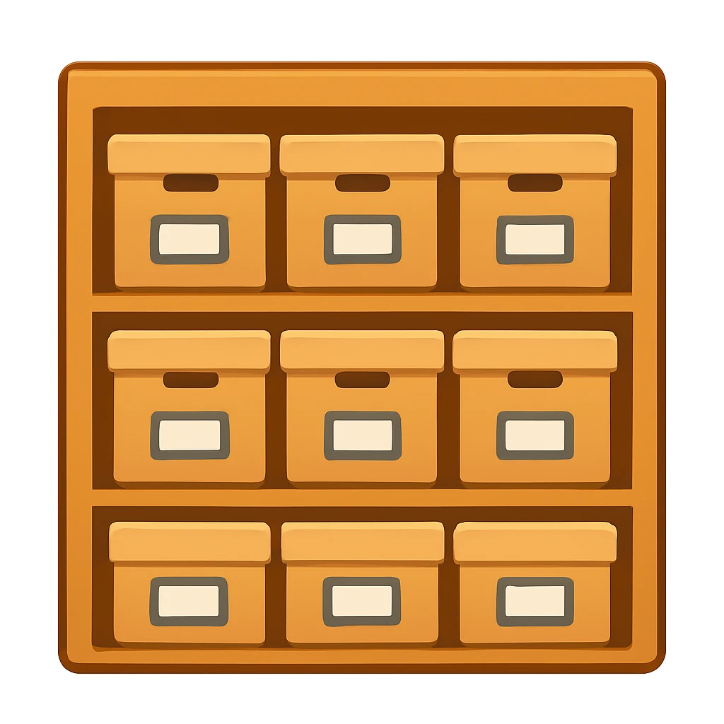emoji of storage with boxes on shelves from a different angle emoji