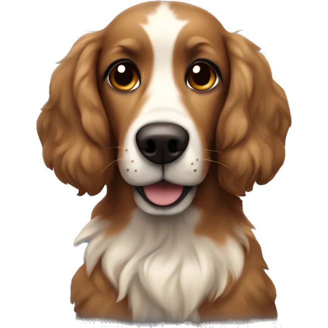 Brown dog with black spots and long fluffy ears ( no white) emoji