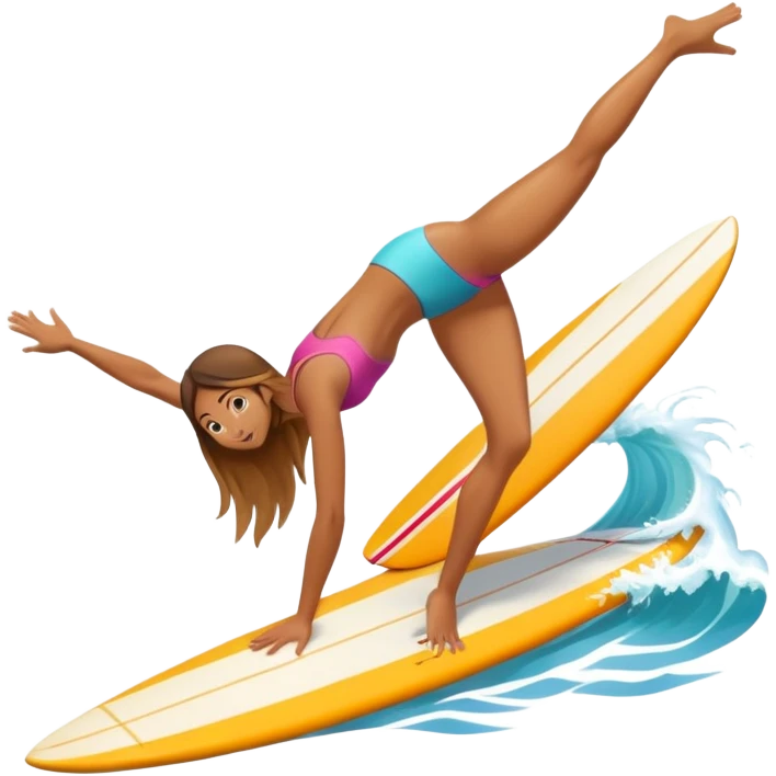 A girl surfing and doing a handstand on her surfboard  emoji