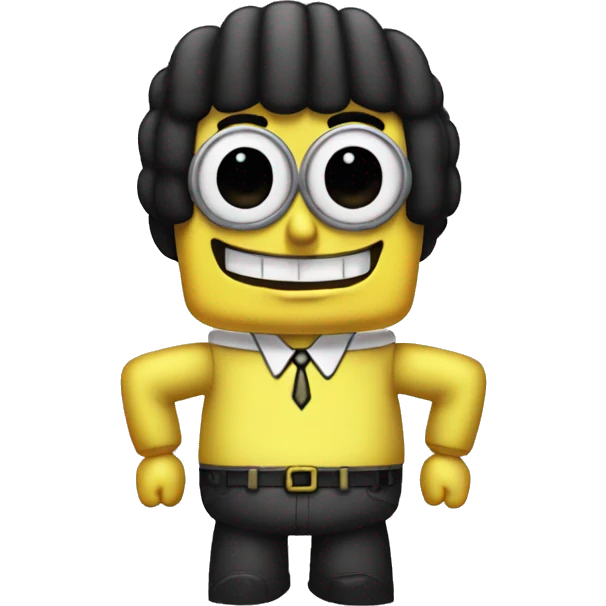 spongebob with a bob haircut black like an emoji very sharp, apple iOS style,  emoji