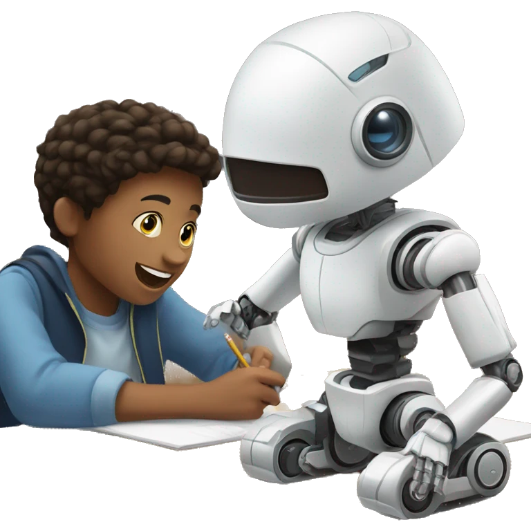 Student learning with a robot emoji