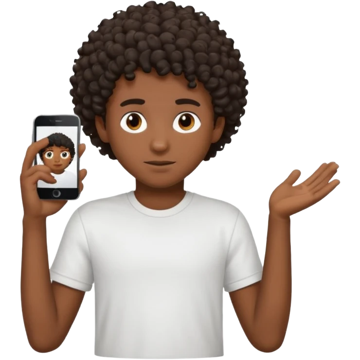 a black boy with a curly hair and a white t shirt  emoji