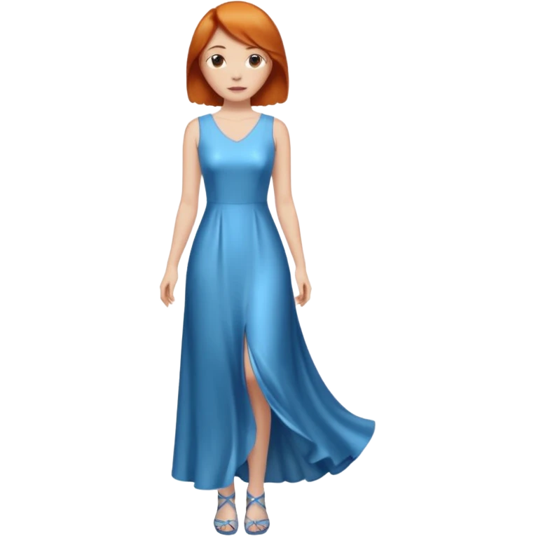 woman lshort ginger hair blue shiney long dress full body emoji