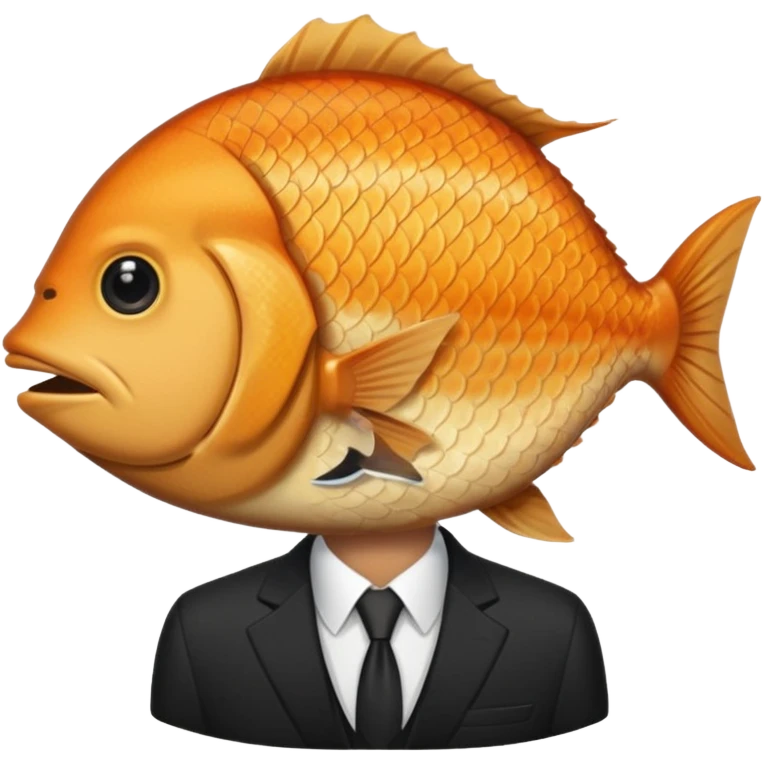 A man wearing nice black suite, and he has a fish head emoji