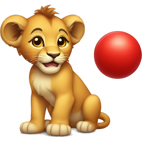 lion cub playing with a red ball emoji