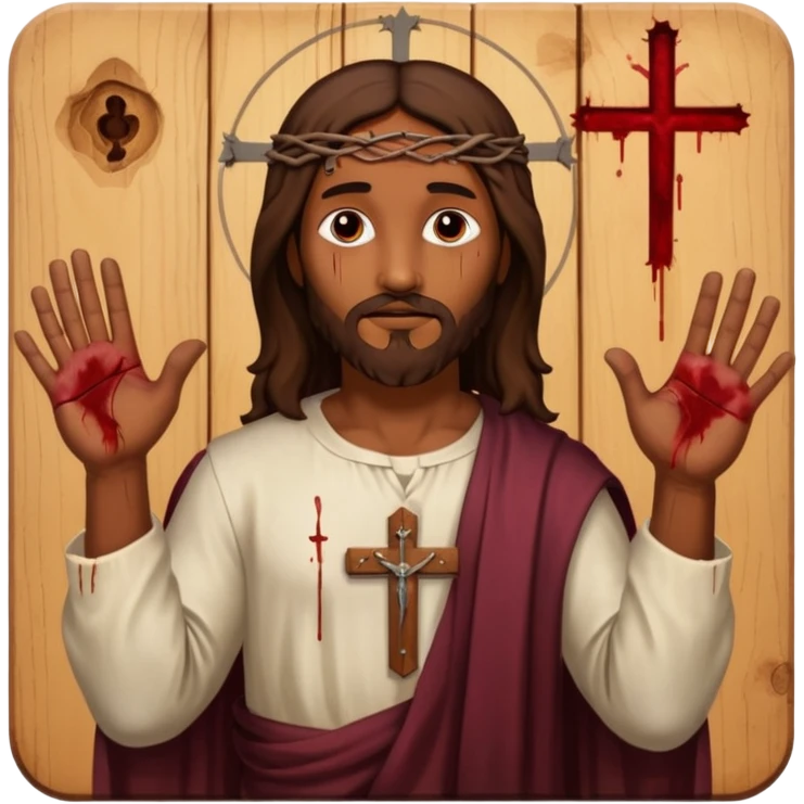 African American Jesus Christ with nail holes in his hands with blood stains on holes emoji