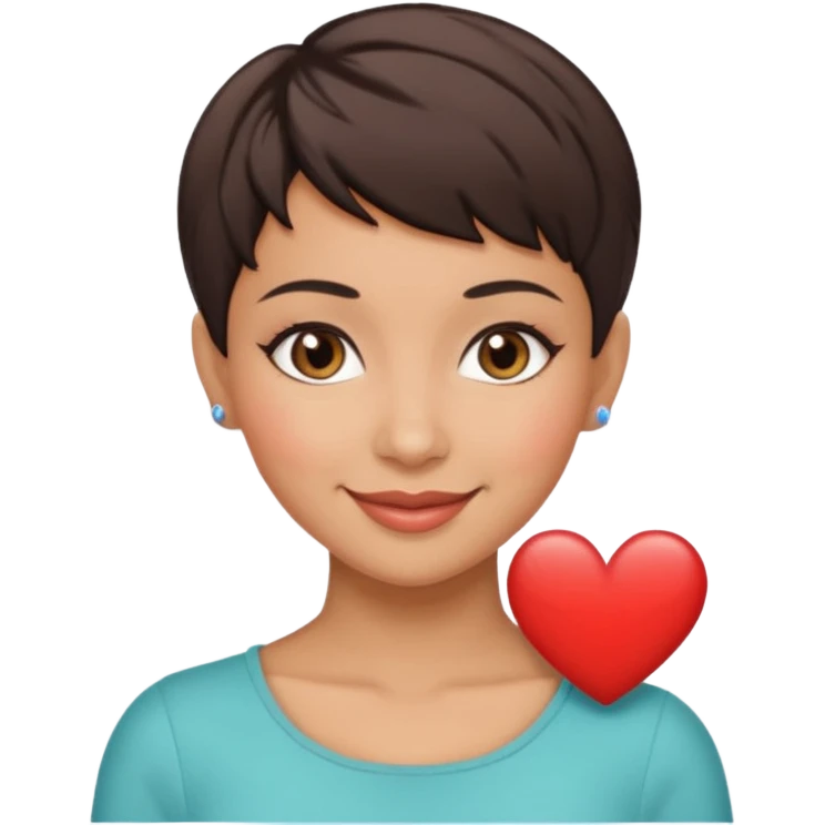 woman pixie cut dark brown hair, hispanic, brown oval eyes, heart shaped face emoji