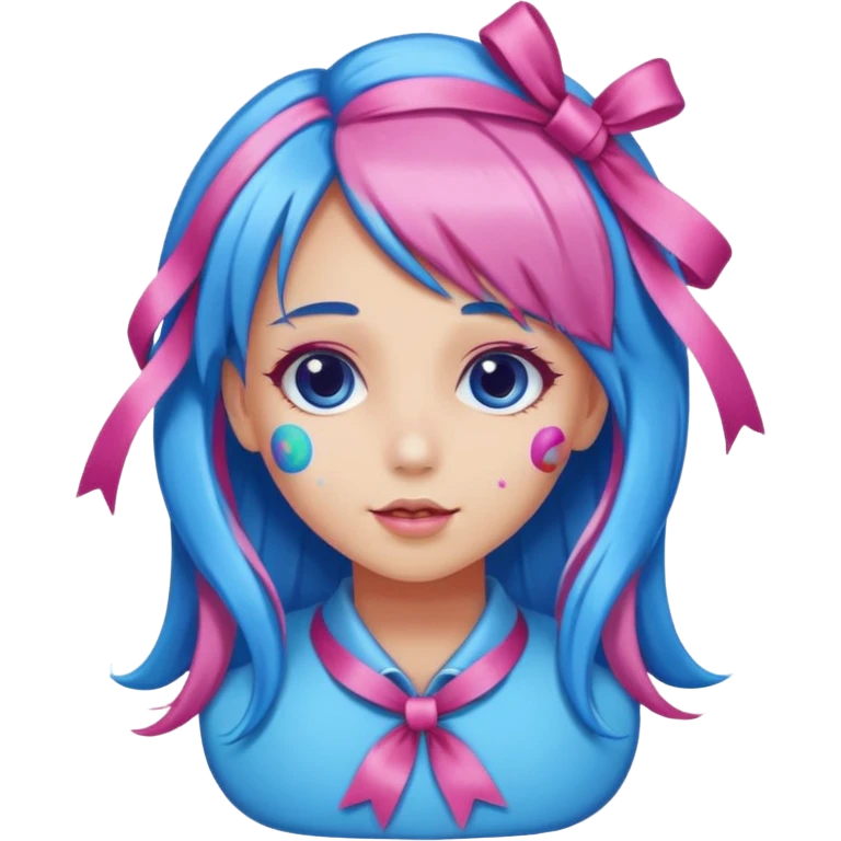 candy girl from candyland very long blue pink mixed candy hair with ribbon and  emoji