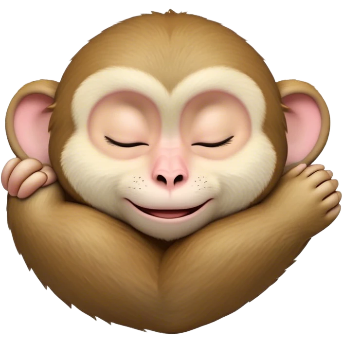 Meme-Worthy cute Sleeping Macaque Portrait Emoji, Head resting peacefully with a contented smile, showcasing soft, downy fur and eyes gently closed in serene slumber, Simplified yet comically adorable features, highly detailed, glowing with a soft, drowsy glow, high shine, relaxed and utterly lovable, stylized with an air of playful laziness, bright and heartwarming, soft glowing outline, capturing the essence of a sleeping macaque that feels destined to become the next viral icon of adorable rest! emoji