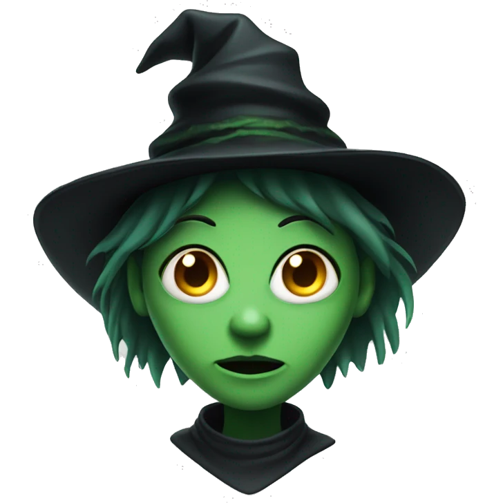 scary witch with green skin and black hat emoji