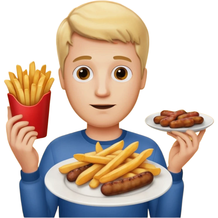 Hombre Rubio con una salchipapas pero la salchicha está quemada emoji