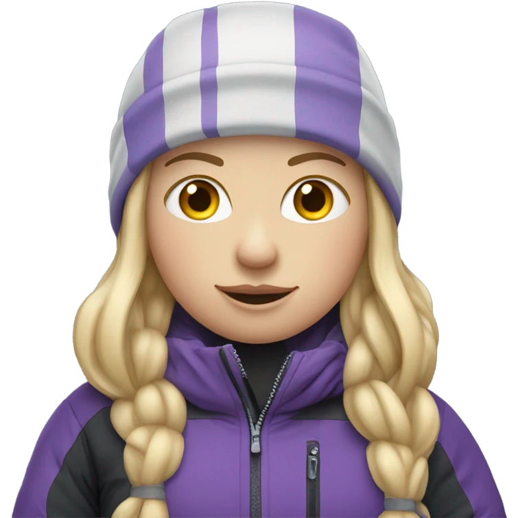 Chubby female long blonde hair skier with purpley-grey jacket and black pants emoji