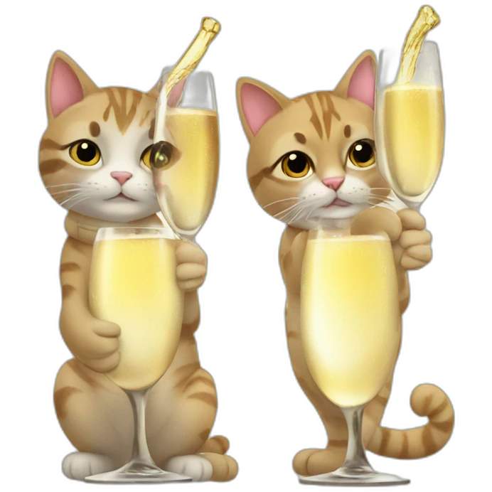 2 cats friends with glass of champagne emoji