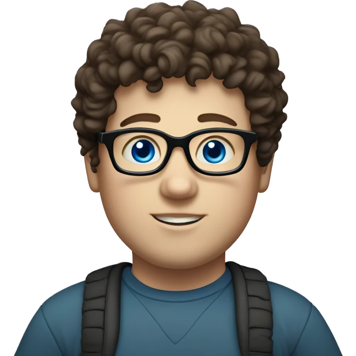 fat White boy with blue eyes with glasses with dark brown curly hair emoji