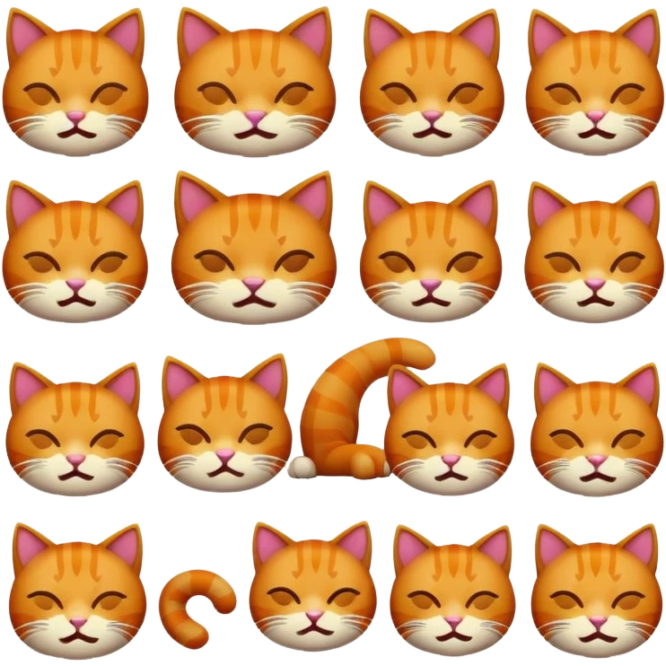 Create a set of expressive pixel-art emojis (32x32 or 64x64 resolution) featuring a playful ginger cat as the main character. Use a limited color palette with bold, retro-inspired pixel styling. Include the following emotions/actions emoji