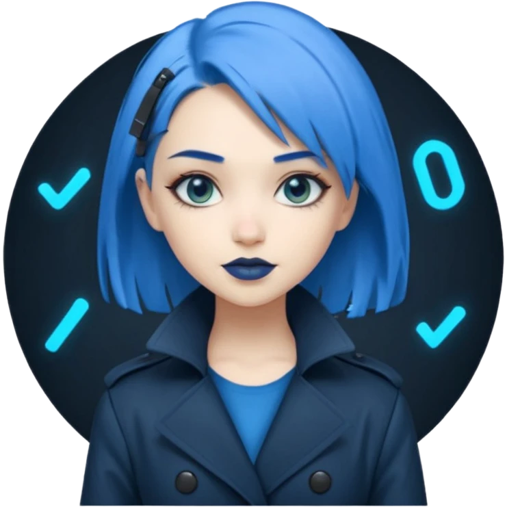 i want an emoji of a cool barb girl that likes blue, a techie girl that is like a matrix character emoji