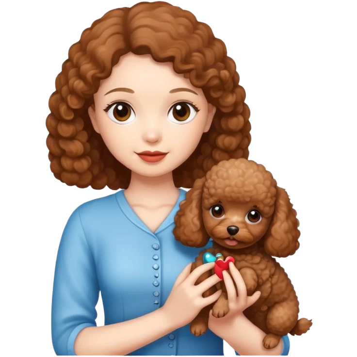 Beautiful girl holding a brown toy poodle emoji