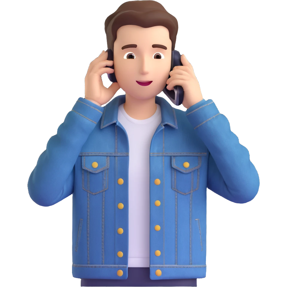 сделай реалистичное эмодзи как этот человек разговаривает по мобильному телефону (одет в джинсовку) emoji