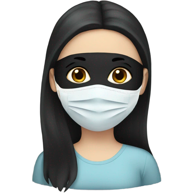 A white girl black hair wearing a face mask emoji