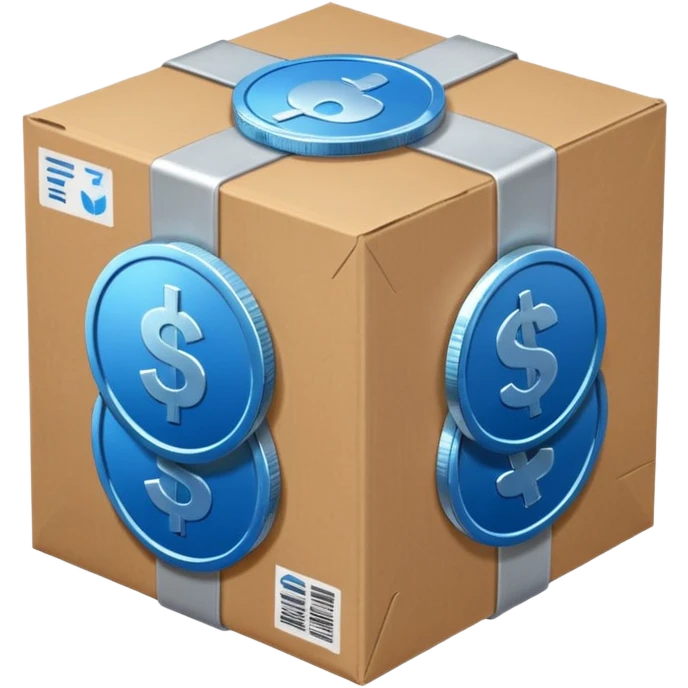 blue coins credit in a cardboard package emoji
