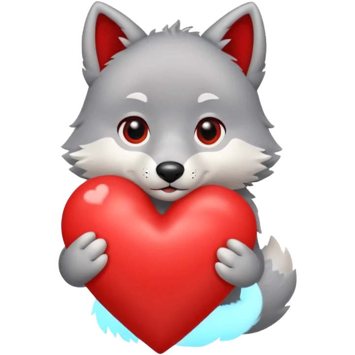 cute wolf holding big heart emoji