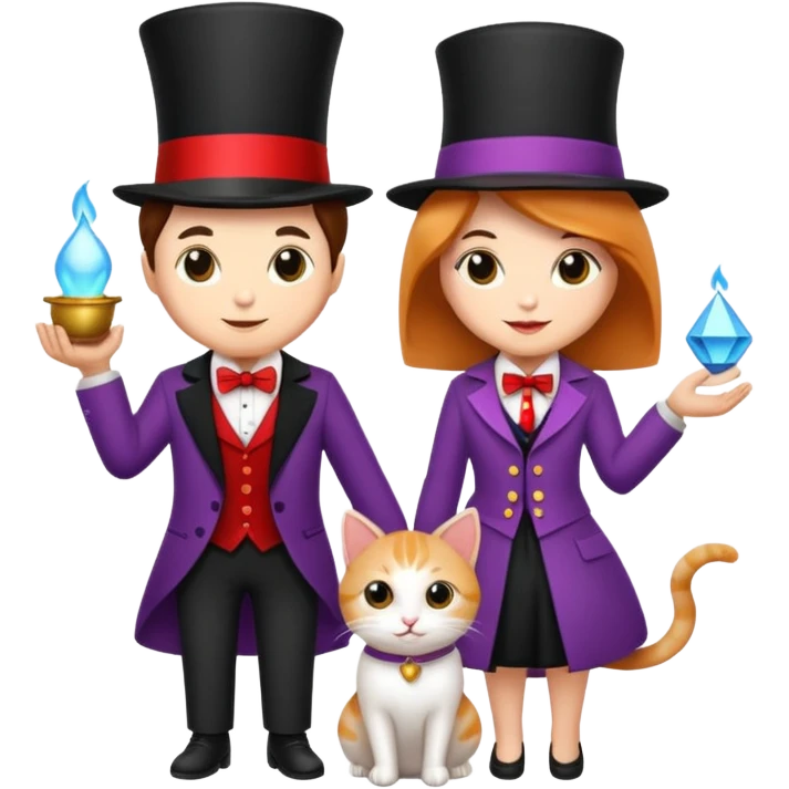 magician couple and their pet cat emoji