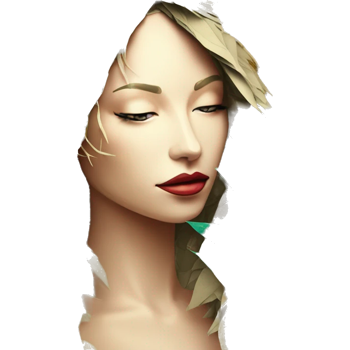  Hemp 420 lady face melting gold drizzle kintsugi multicoloured funky palm leaves tropical made of 420 origami newspaper roses hemp leaves bokeh and paper and hemp leaves in hair emoji