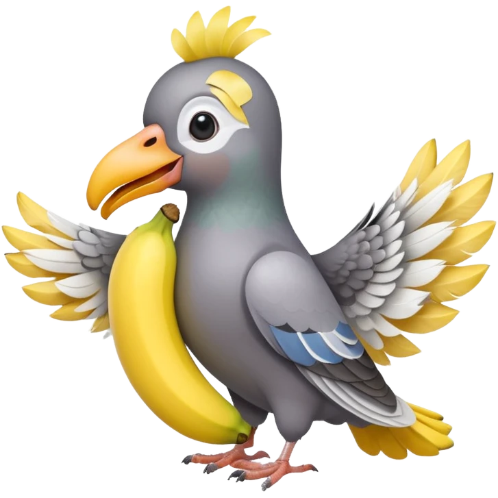 A pigeon holding a banana in his beak emoji