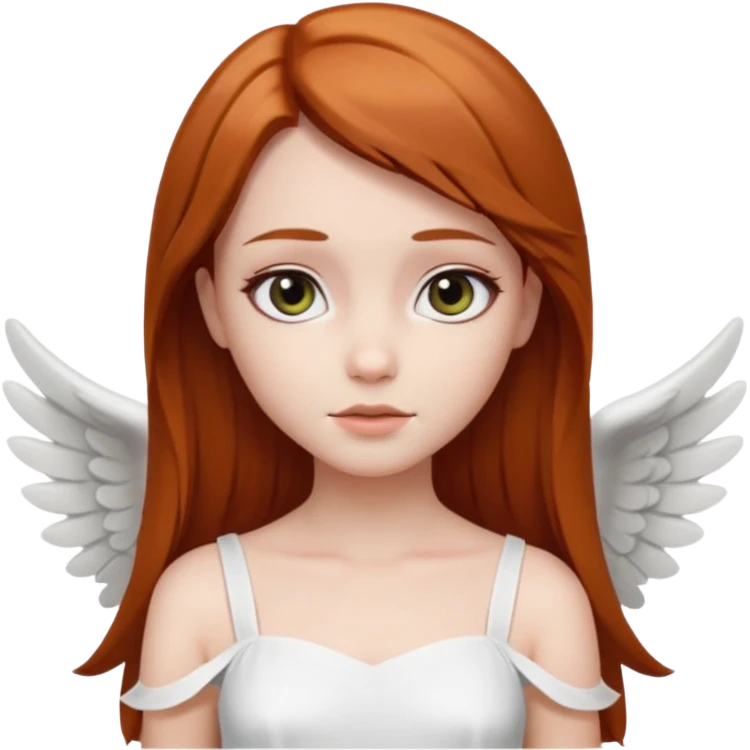 девушка ангел с рыжими прямыми волосами по плечи, с черными макияжем глаз, тонкими бровями, в стиле Apple avatar emoji