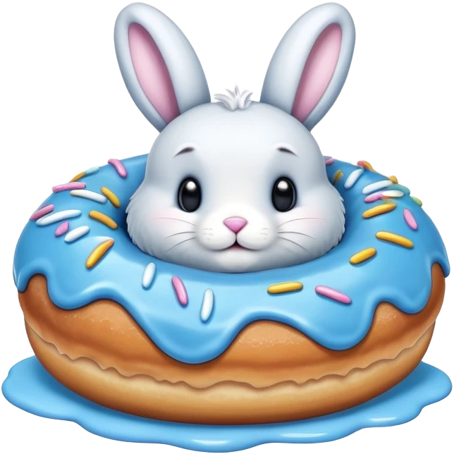A doughnut with blue icing and a bunny on it emoji
