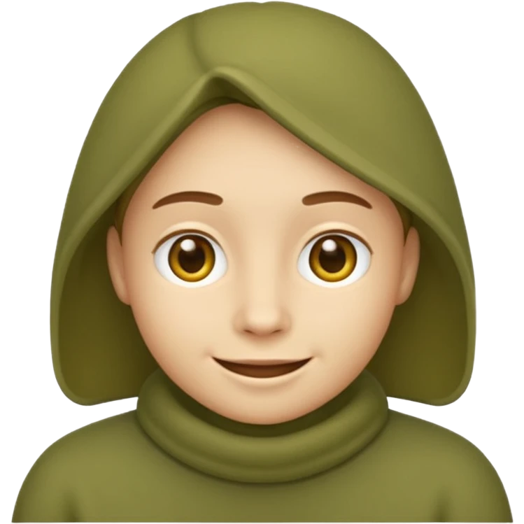 aesthetic olive green emoji, cozy, rounded, subtle smile emoji