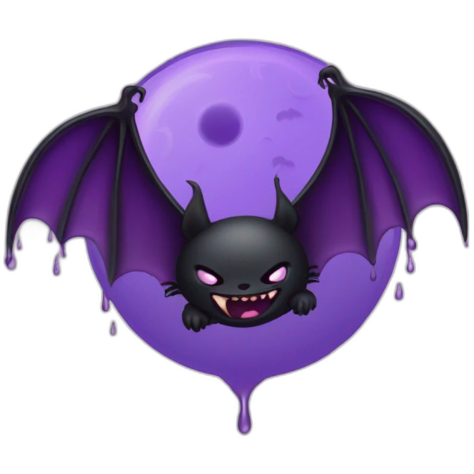 purple black vampire bat wings flying in front of large dripping crescent moon emoji