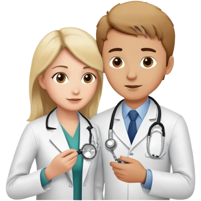 Female doctor in white coat using stethoscope to examine male patient's bare upper body during medical check-up emoji