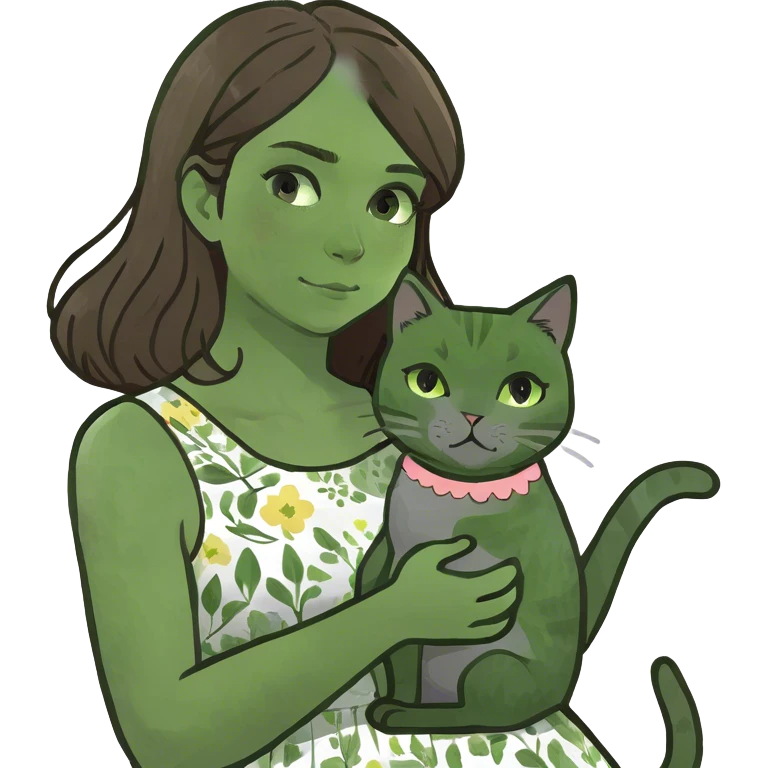 Brown hair girl and a grey cat emoji