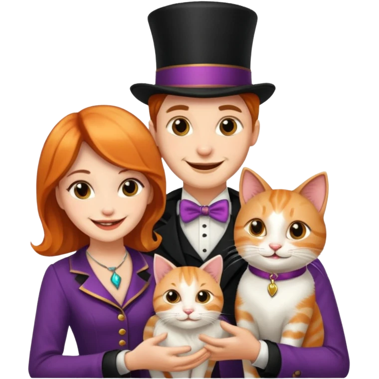 magician couple and their pet cat emoji