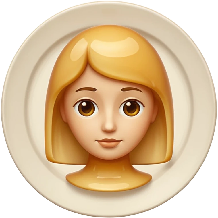 apple style emoji of a bust with stylized features entirely made from tall cylindrical flan with smooth slightly translucent beige gelee texture, on round white plate emoji