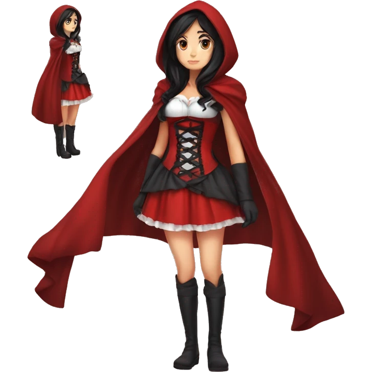 Little Red Riding Hood straight black hair corset and dress full body pose non-chibi emoji