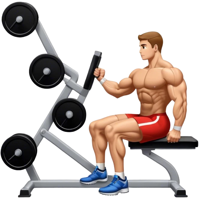 side-view bodybuilder seated weighted calf-raise machine lower leg exercise emoji