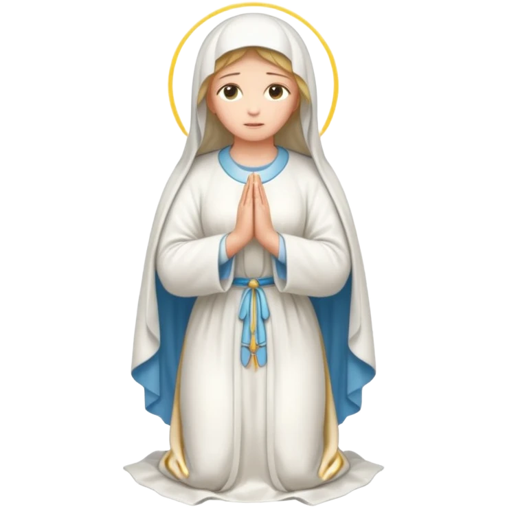 fullbody Virgin Mary praying back view white robes emoji