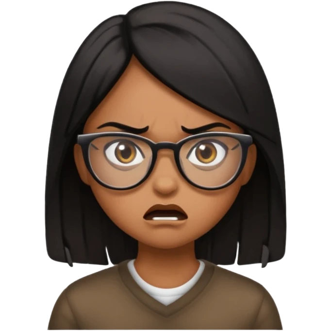 a brown girl with black straight hair with glasses mad that is brown skinned emoji