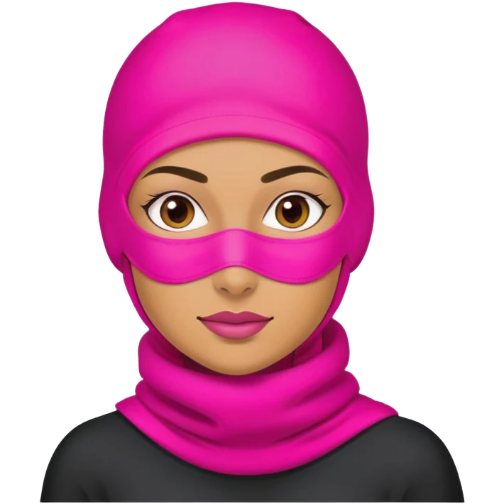 confident woman hustler wearing a bright pink balaclava, business entrepreneur, ambitious emoji