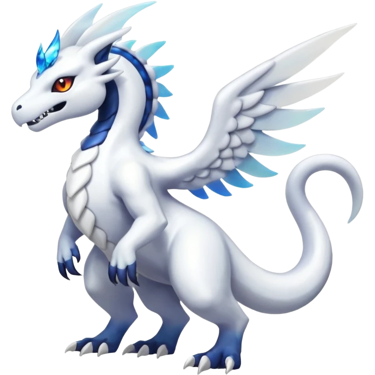 White iridescent Reshiram-Salandit-Absol-Shinx-fusion-hybrid, full body emoji
