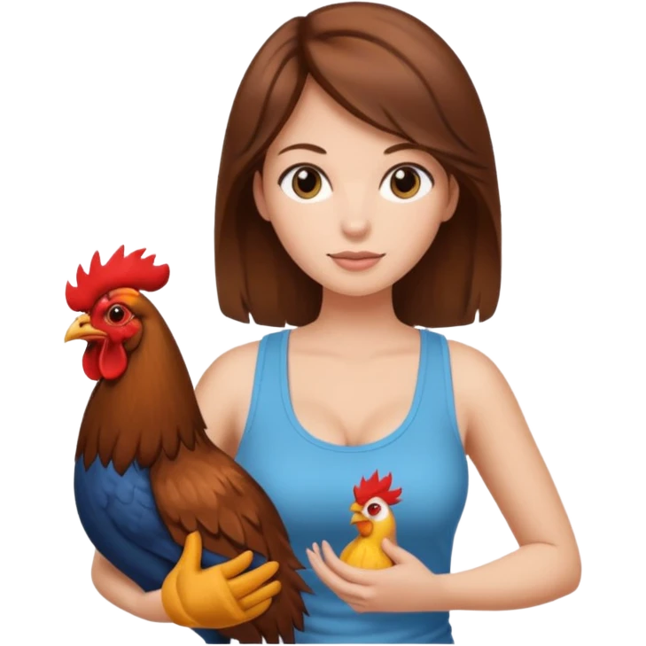 Brown hair large boob Woman tanki top holding rooster emoji