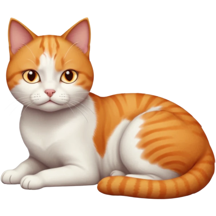 full body frowning tiny short hair ginger and white cat with orange eyes lying down emoji