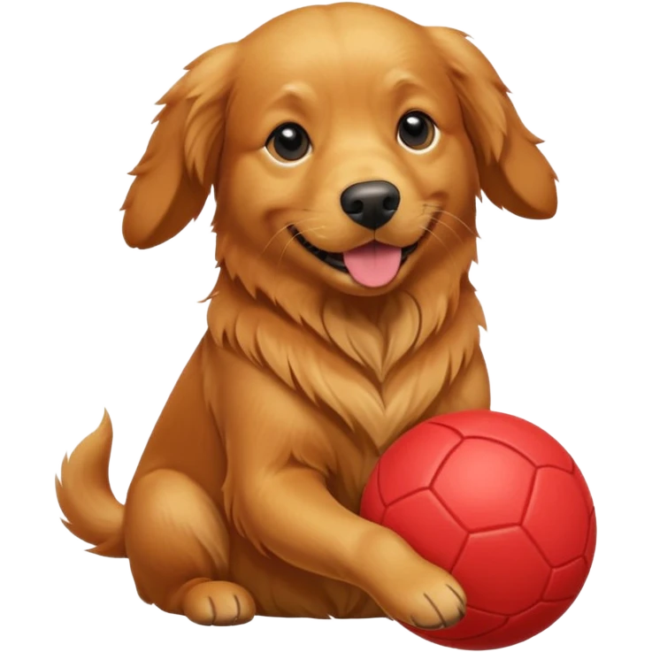 Red golden retriever with a ball emoji