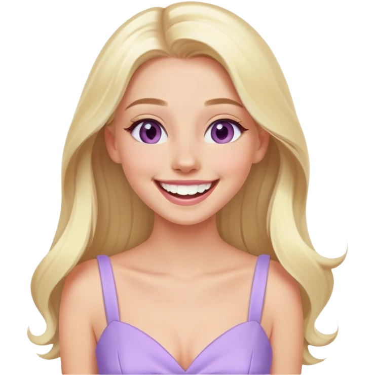 laughing Luxury blonde model, hazel eyes, sleek long hair, pastel purple dress emoji