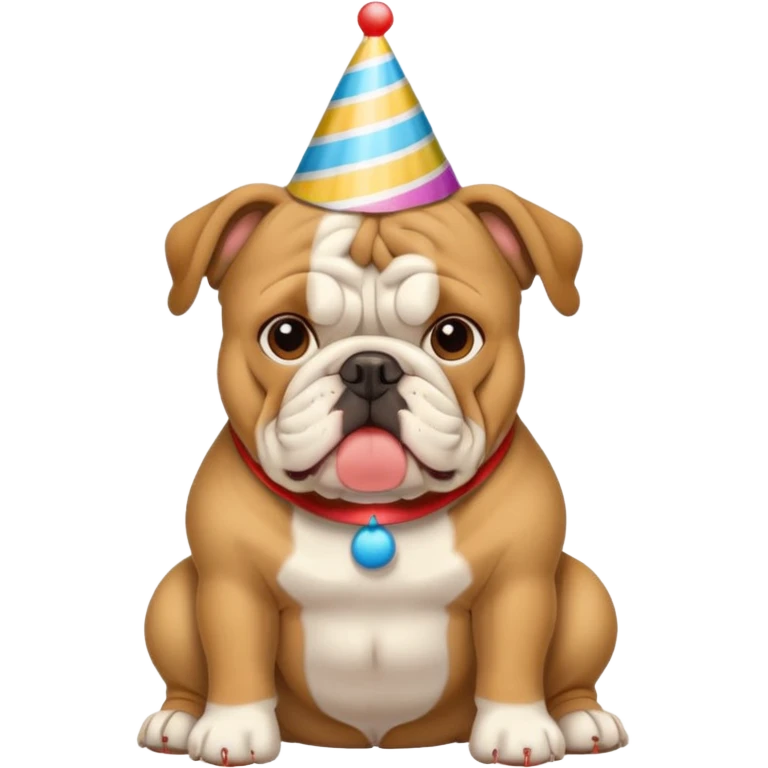 Bulldog wearing a birthday hat emoji