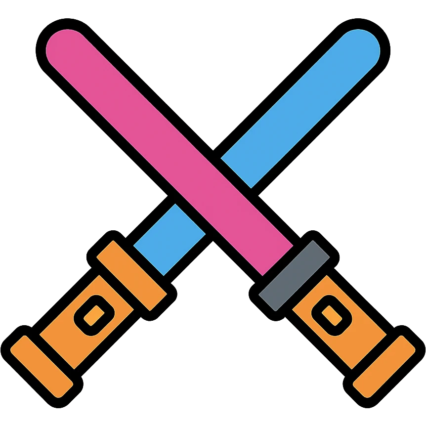 a pair of crossed lightsabers, one magenta and one blue, clean modern icon style emoji
