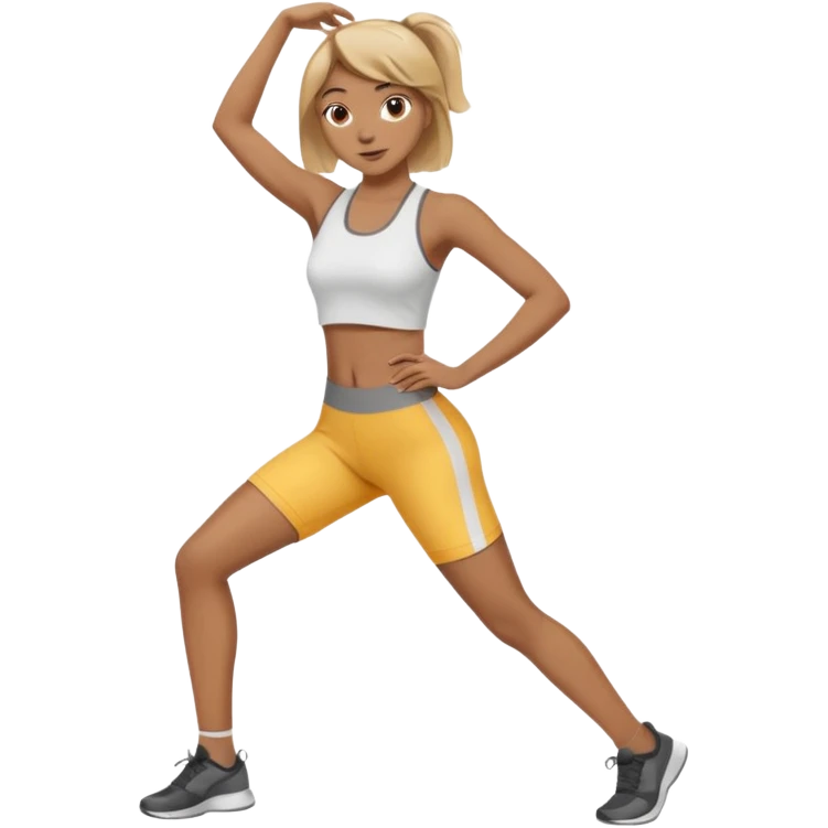light brown skin girl with medium blonde hair and ash highlights, exercise pose, minimalistic background emoji